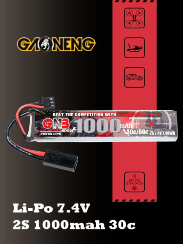 Аккумулятор для страйкбола Li-po Gaoneng GNB 1000MAH 2S1P 7.4V 30C 11.5x20.5x102mm Mini Tamiya