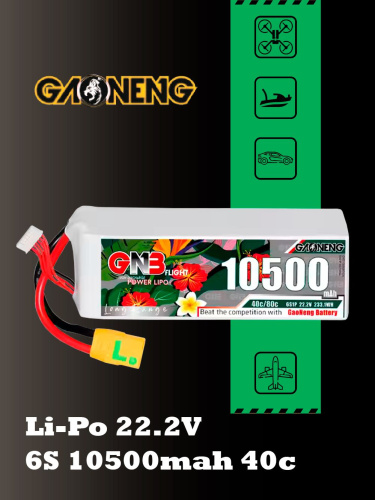 Аккумулятор Li-po Gaoneng GNB 10500mah 6S1P 22.2V 40C 67x55x182mm XT60
