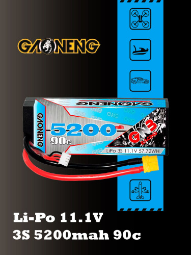 Аккумулятор Li-po Gaoneng GNB 5200MAH 11.1V 3S1P 90C 38x48x139mm XT60