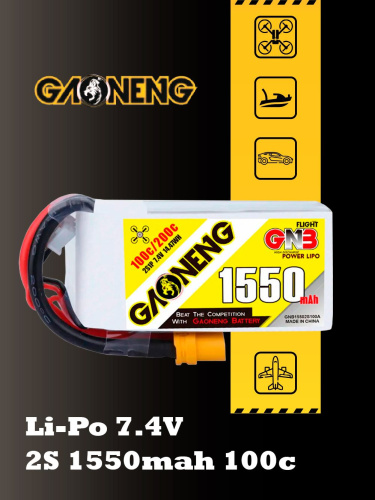 Аккумулятор Li-po Gaoneng GNB 1550mah 2S1P 7.4V 100C 18x34x70mm XT60