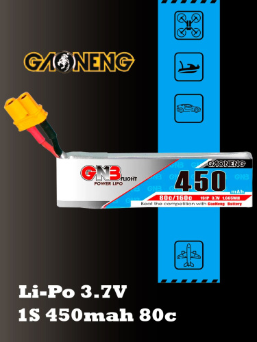 Аккумулятор Li-po Gaoneng GNB 450mah 1S1P 3.7V 80C 6x17x59mm