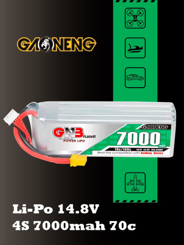 Аккумулятор Li-po Gaoneng GNB 7000mah 4S1P 14.8V 70C 43x44x139mm XT60