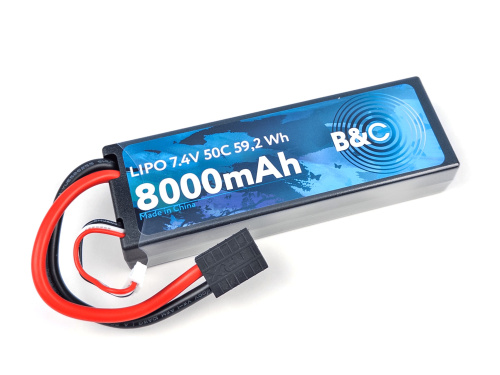 Аккумулятор LiPo B&C - 7.4v 8000мАч 50C (2S, Hardcase, разъём TRX)