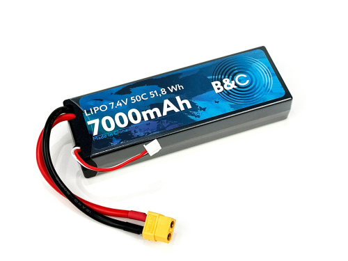 Аккумулятор LiPo B&C - 7.4v 7000мАч 50C (2S, Hardcase, разъём XT-60)