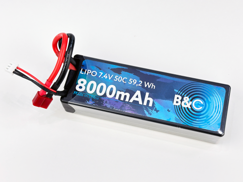 Аккумулятор LiPo B&C - 7.4v 8000мАч 50C (2S, Hardcase, разъём T-Plug)