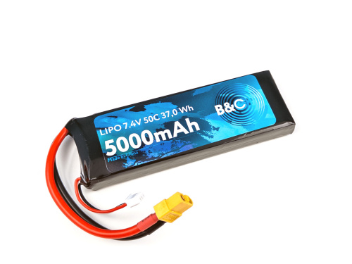 Аккумулятор LiPo B&C - 7.4v 5000mAh 50C (2S, Softcase, разъём XT-60)