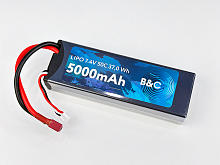 Аккумулятор LiPo B&C - 7.4v 5000mAh 50C (2S, Hardcase, разъём T-Plug)