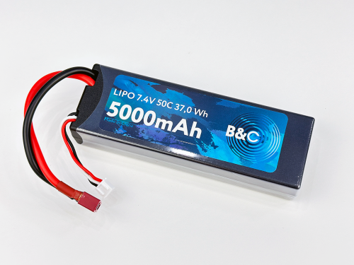 Аккумулятор LiPo B&C - 7.4v 5000mAh 50C (2S, Hardcase, разъём T-Plug)