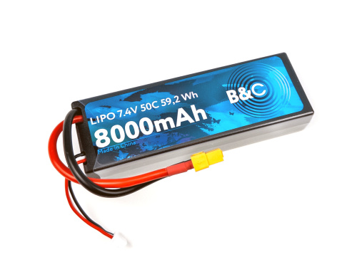 Аккумулятор LiPo B&C - 7.4v 8000мАч 50C (2S, Hardcase, разъём XT-60)