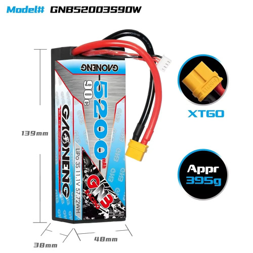Аккумулятор Li-po Gaoneng GNB 5200MAH 11.1V 3S1P 90C 38x48x139mm XT60 фото 3