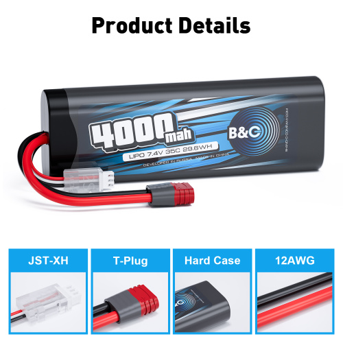 Аккумулятор Li-po B&C 4000 MAH 7.4v (2s) 35C, T-plug, Закругленный-Hard case фото 3