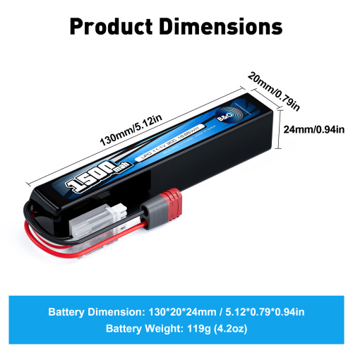 Аккумулятор для страйкбола Li-po B&C 1500 MAH 11.1V (3s) 30C, T-plug, Soft case фото 2