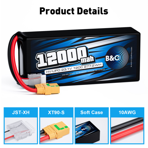 Аккумулятор Lipo B&C 12000 MAH 22.8V (6sHV) 120C, XT90S, Soft case фото 3