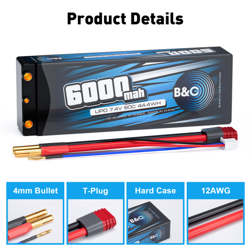 Аккумулятор Li-po B&C 6000 MAH 7.4v (2s), 90C, 4мм + T-Plug, Hard case фото 3