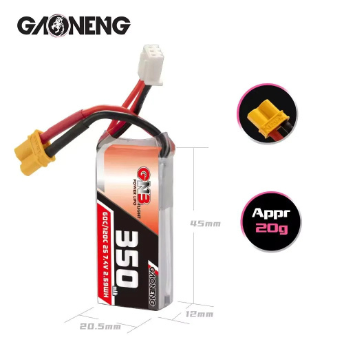 Аккумулятор Li-po Gaoneng GNB 350mah 2S1P 7.4V 60C 12x20.5x45mm XT30 фото 2