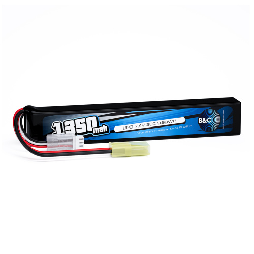 Аккумулятор для страйкбола Li-po B&C 1350 MAH 7.4V (2s) 30C, Mini Tamiya, Soft case