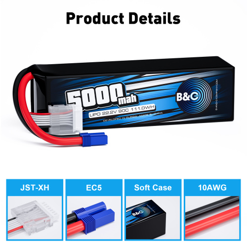 Аккумулятор Li-po B&C 5000 MAH 22.2V (6s) 90C, EC5, Soft case (Для Arrma моделей) фото 3