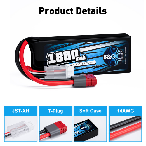 Аккумулятор Li-po B&C 1800 MAH 7.4V (2s) 20C, T-plug, Soft case фото 3