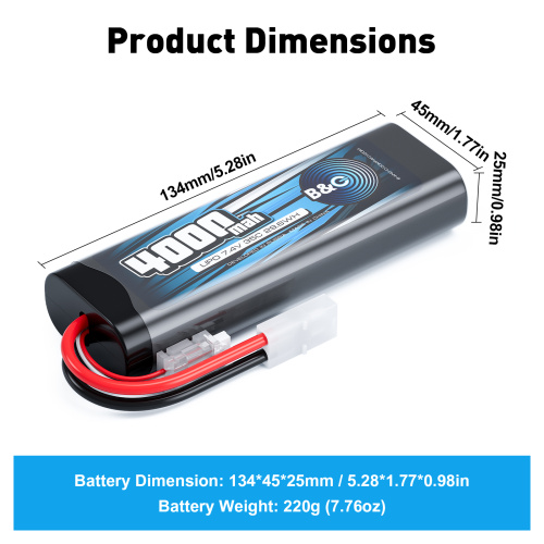 Аккумулятор Li-po B&C 4000 MAH 7.4v (2s) 35C, Tamiya, Закругленный-Hard case фото 2