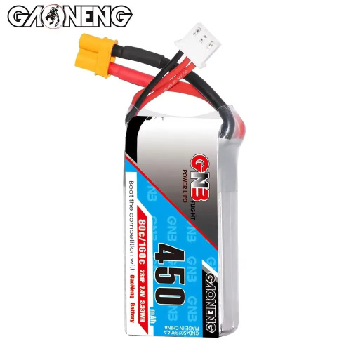 Аккумулятор Li-po Gaoneng GNB 450mah 2S1P 7.4V 80C 11x31x57mm XT30 фото 2