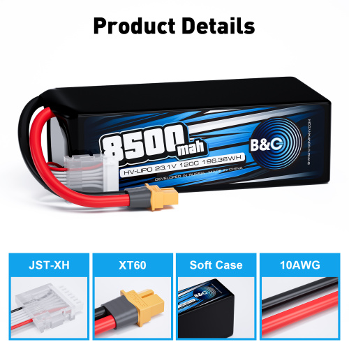 Аккумулятор Lipo B&C 8500 MAH 22.8v (6s HV), 120С, XT60, Softcase фото 3