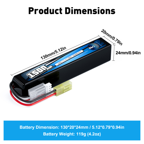 Аккумулятор для страйкбола Li-po B&C 1500 MAH 11.1V (3s) 30C, Mini Tamiya, Soft case фото 2