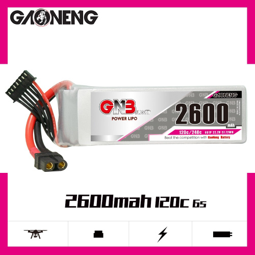 Аккумулятор Li-po Gaoneng GNB 2600mah 6S1P 22.2V 120C 60x35x111mm XT60