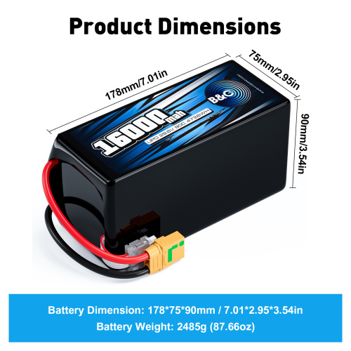 Аккумулятор Li-po B&C 16000 MAH 29.6V (8s) 90C, XT90S, Soft case (Для дронов) фото 2