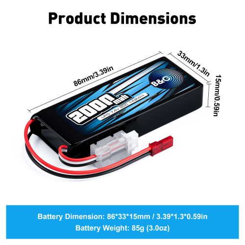 Аккумулятор Li-po B&C 2000mah Li-Po 7,4 (2s), JST, Soft case (для Radiolink) фото 2