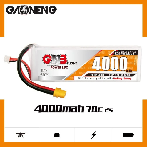 Аккумулятор Li-po GNB 4000mah 2S1P 7.4V 70C 14x43x135mm XT60