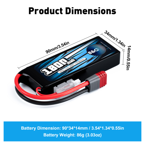 Аккумулятор Li-po B&C 1800 MAH 7.4V (2s) 20C, T-plug, Soft case фото 2