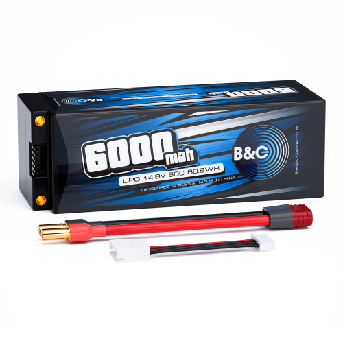 Аккумулятор Li-po B&C 6000 MAH 14.8v (4s) 90C, 5mm + T-Plug, Hard case