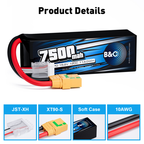 Аккумулятор Li-po B&C 7500 MAH 15.2v (4s HV), 120C, XT90S, Softcase фото 3