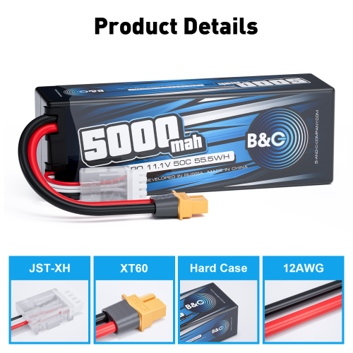 Аккумулятор Li-po B&C 5000 MAH 11.1V (3s) 50C, XT60, Hard case фото 3