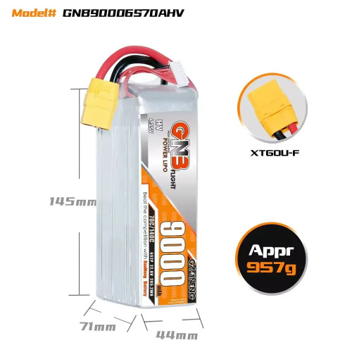 Аккумулятор Li-po Gaoneng GNB 9000mah 6S2P 22.8V HV 70C 71x44x145mm XT60 фото 4