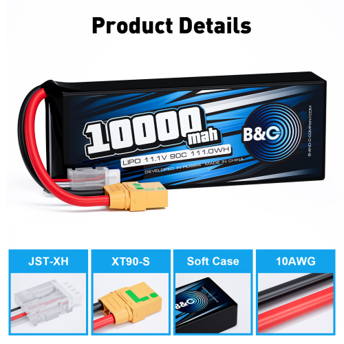 Аккумулятор Li-po B&C 10000 MAH 11.1V (3s) 90C, XT90S, Soft case фото 3