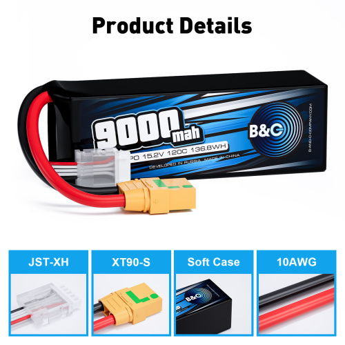 Аккумулятор Li-po B&C 9000 MAH 15.2v (4s HV), 120C, XT90S, Softcase фото 3