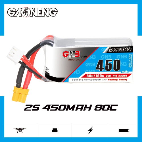 Аккумулятор Li-po Gaoneng GNB 450mah 2S1P 7.4V 80C 11x31x57mm XT30