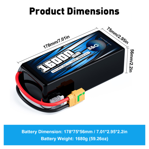 Аккумулятор Lipo B&C 16000 MAH 22.8V (6sHV) 120C, XT90S, Soft case фото 2