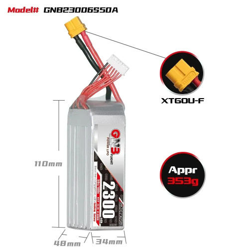 Аккумулятор Li-po Gaoneng GNB 2300mah 6S1P 22.2V 50C 48x34x110mm фото 4