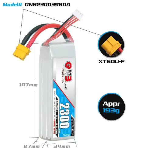 Аккумулятор Li-po Gaoneng GNB 2300mah 3S1P 11.1V 80C 27x34x107mm XT60 фото 4