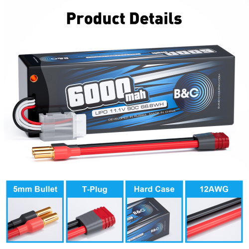 Аккумулятор Li-po B&C 6000 MAH 11.1v (3s) 90C, 5mm + T-plug, Hard case фото 3