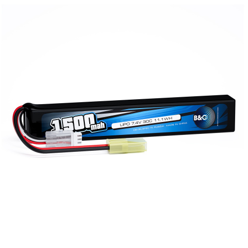 Аккумулятор для страйкбола Li-po B&C 1500 MAH 7.4V (2s) 30C, Mini Tamiya, Soft case