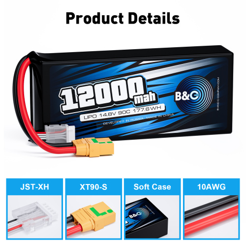 Аккумулятор Li-po B&C 12000 MAH 14.8V (4s) 90C, XT90S, Soft case фото 3