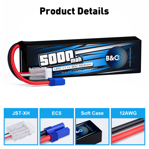 Аккумулятор Li-po B&C 5000 MAH 11.1V (3s) 90C, EC5, Soft case фото 3