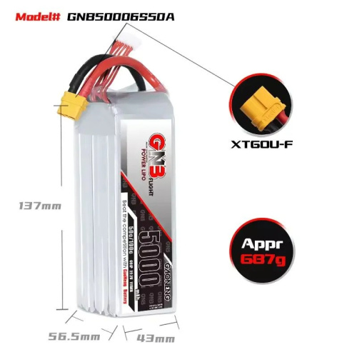Аккумулятор Li-po Gaoneng GNB 5000mah 6S1P 22.2V 50C 56x44x139mm XT60 фото 4