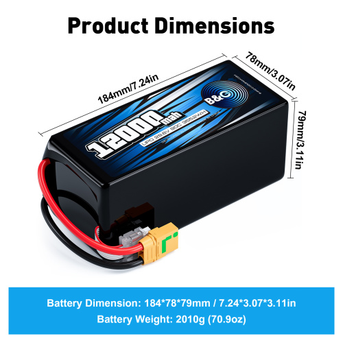 Аккумулятор Li-po B&C 12000 MAH 29.6V (8s) 90C, XT90S, Soft case (Для дронов) фото 2