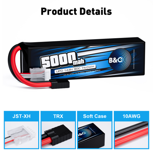 Аккумулятор Li-po B&C 5000 MAH 14.8V (4s) 90C, TRX, Soft case фото 3