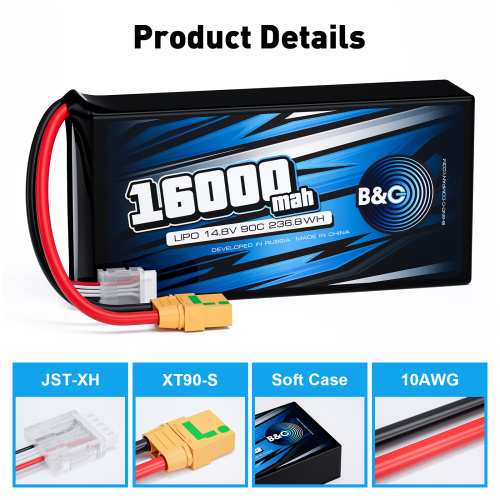Аккумулятор Li-po B&C 16000 MAH 14.8V (4s) 90C, XT90S, Soft case фото 3
