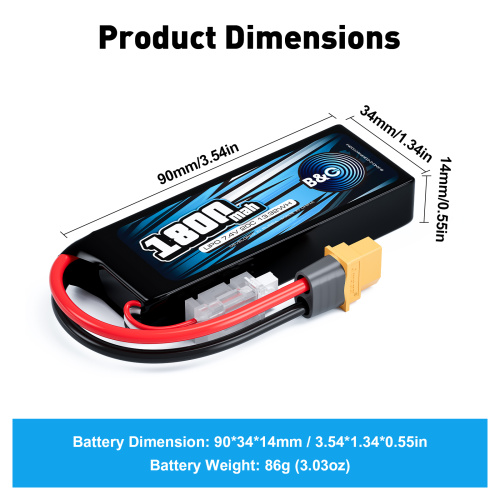 Аккумулятор Li-po B&C 1800 MAH 7.4V (2s) 20C, XT60, Soft case фото 2